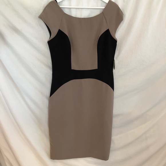 Eva Franco NWT Color Block Sheath Dress Tan Black - Picture 1 of 9